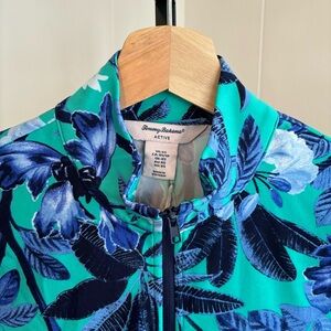 NWT Tommy Bahama Active Blue Green Floral 1/4 Zip Golf Tennis Pullover Women XS